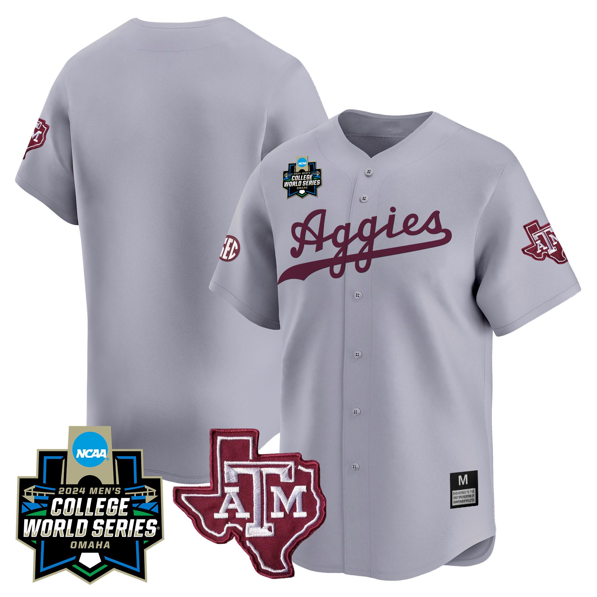 Men Texas A&M Aggies Blank Grey 2024 College World Series Vapor Premier Limited NCAA Jersey